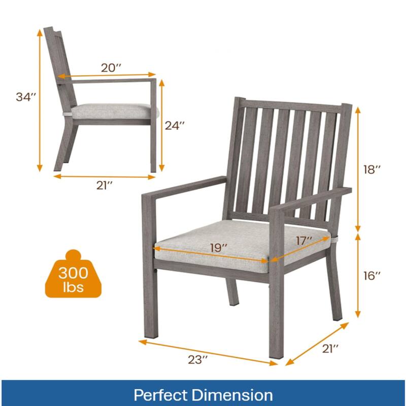 Set of 2 23" Aluminum Patio Dining Chairs with Thick Gray Cushions and Gray Frame