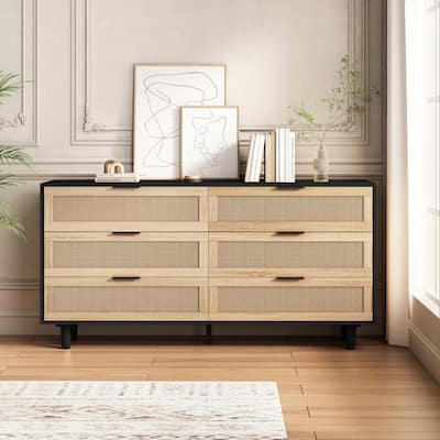Accent Storage Cabinet with 6-Rattan Drawer