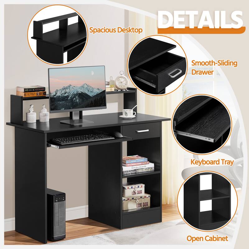 Yaheetech Computer Desk Desktop Table with Storages and Keyboard Tray