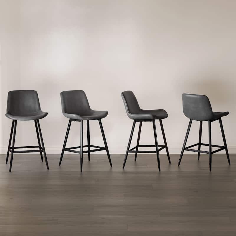 Modern Industrial Counter Stools Faux Leather Upholstered Counter Height Bar tools with Back