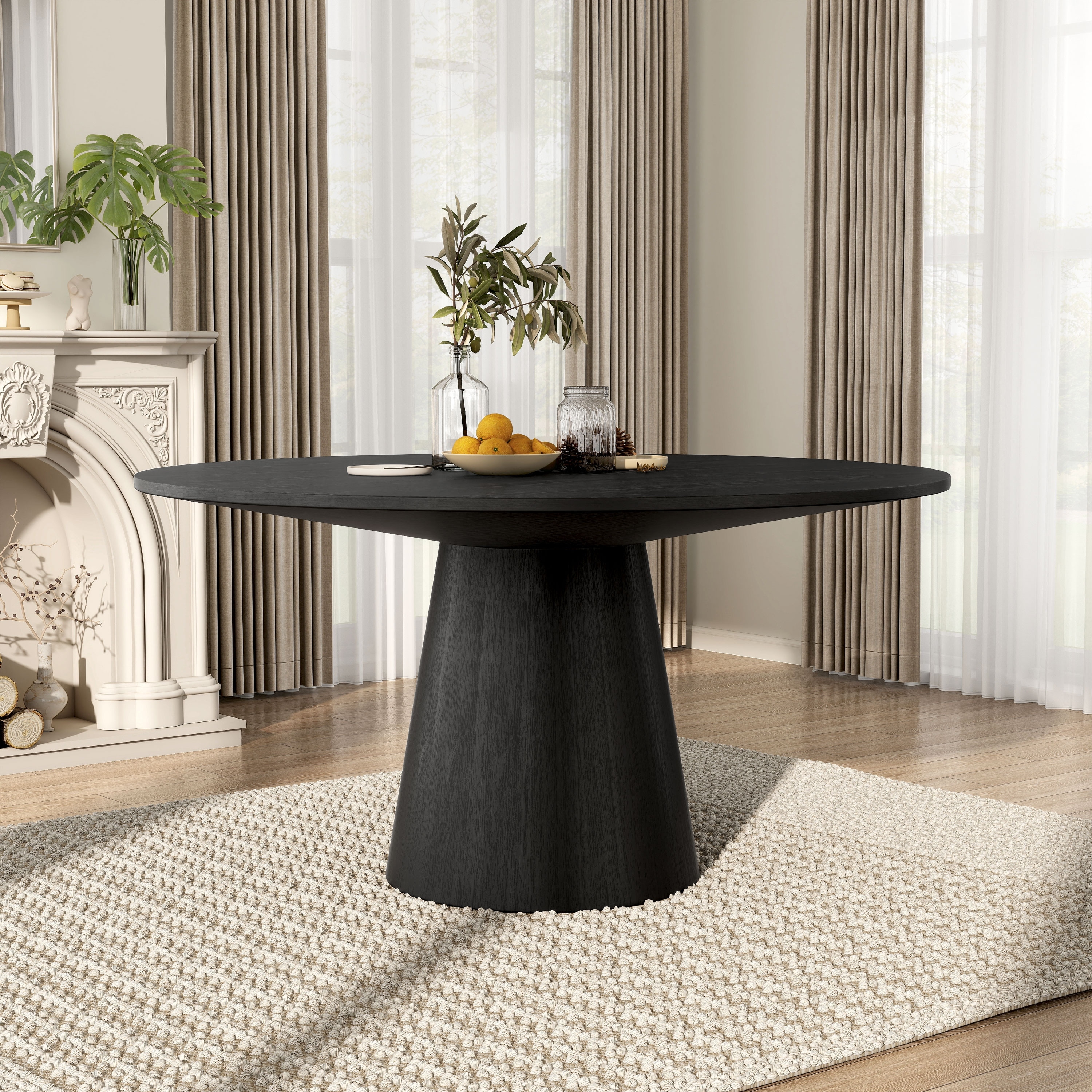 Furniture of America Vitten Modern Black 59-inch Solid Wood Round Dining Table