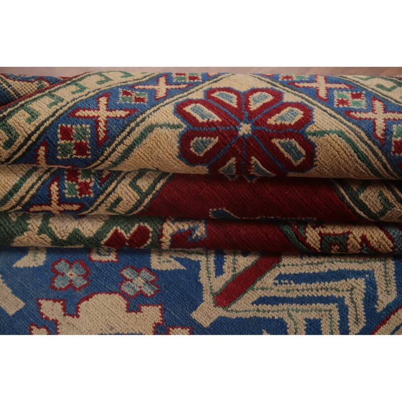 Red Geometric Kazak Area Rug Hand-Knotted Wool Carpet - 8'1" x 9'7"