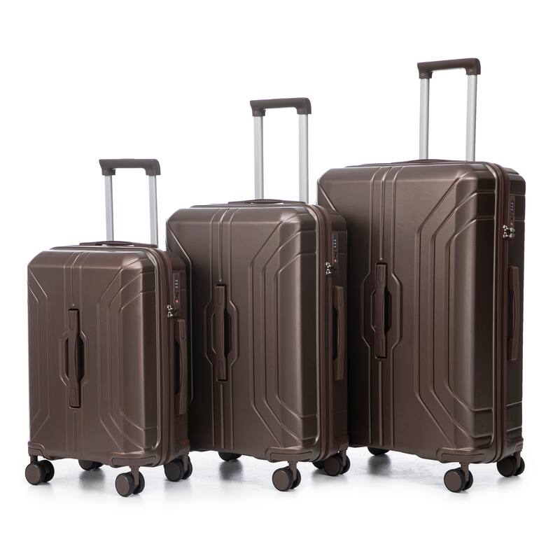 3 PCS in ABS Spinner Wheel Carry on Suitcase Luggage, TSA Combination Lock - Brown