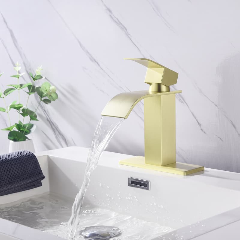 Modern Single Handle Sink Vanity Bathroom Faucet with Waterfall Spout, Anti Corrosion, Anti Rust, Easy Clean - Yellow