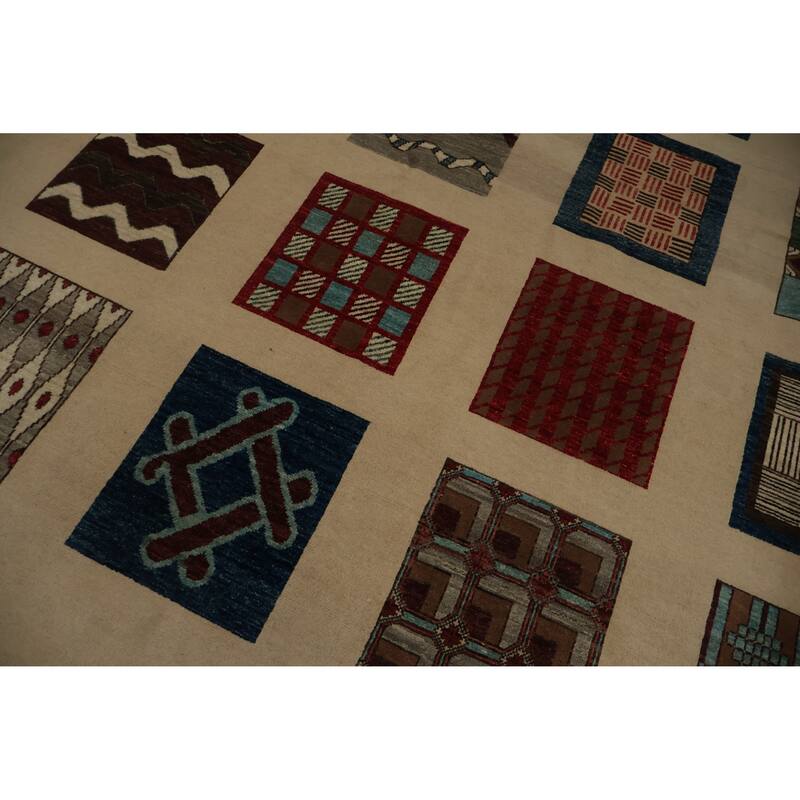 Hand Knotted Oriental 100% Wool Carpet Traditional Geometric Beige & Ivories Peshawar Area Rug - 11' 8'' X 8' 3''