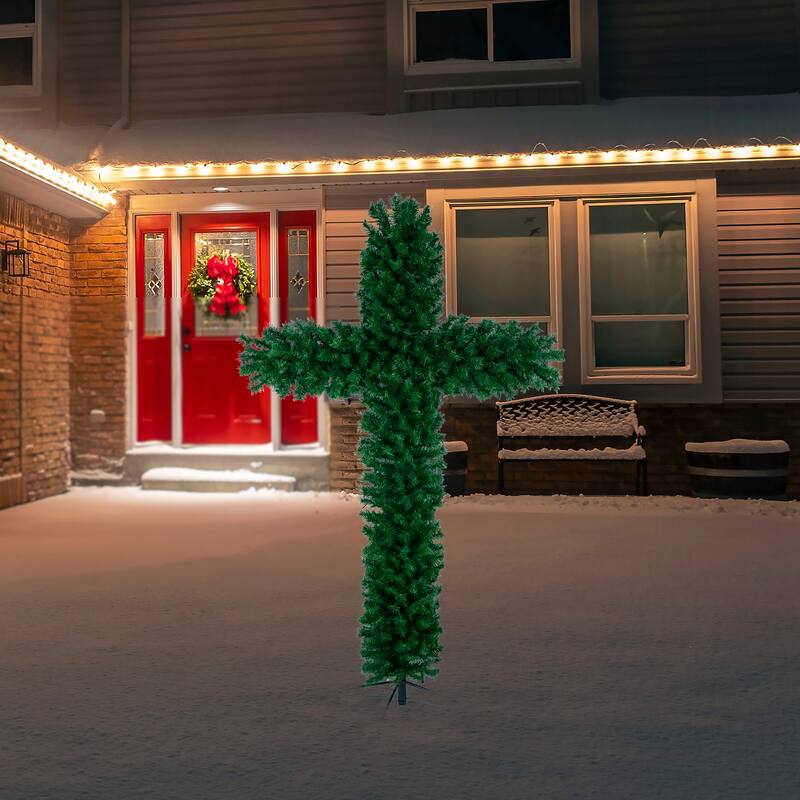 7' Artificial Pine Christmas Cross Unlit