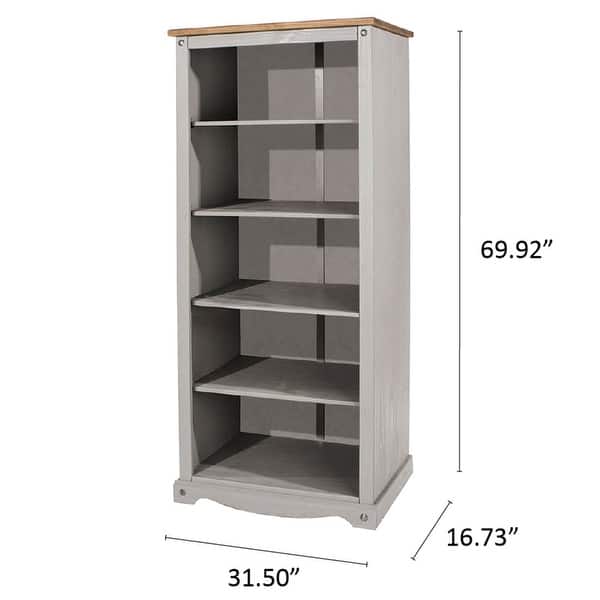 dimension image slide 1 of 3, Wood Bookcase 5 Shelf Corona Collection | Furniture Dash