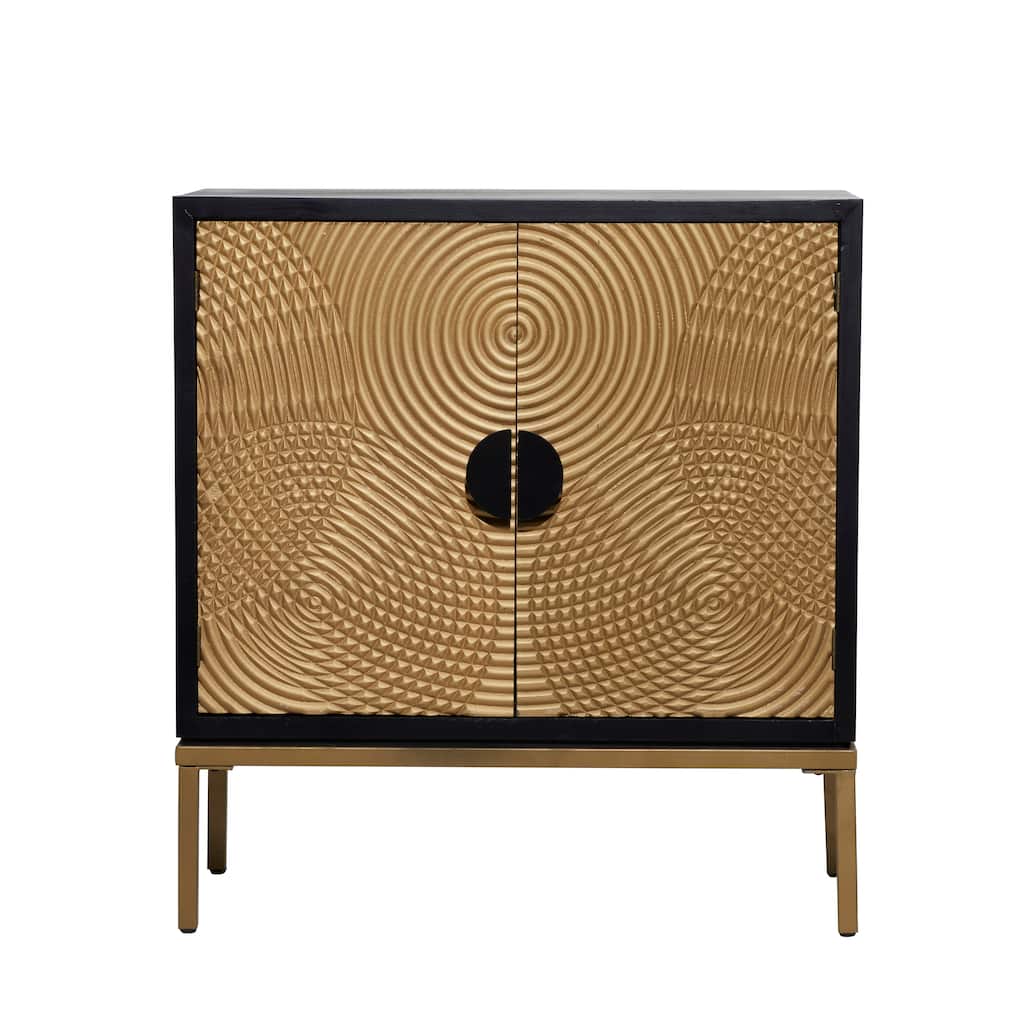 Wood Geometric Relief Ripple Design 2 Door Cabinet with Crescent Moon Handles - Bronze - Roche River Decor - 14"W x 30"L x 33"H