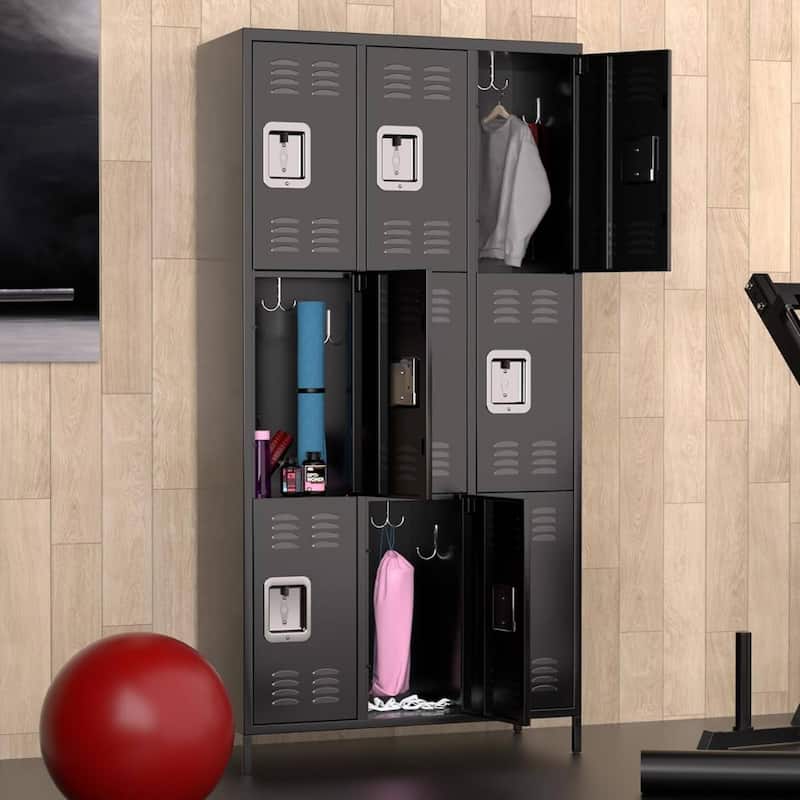 9 Doors Steel Storage Locker Cabinet for Home, Office - N/A - Black