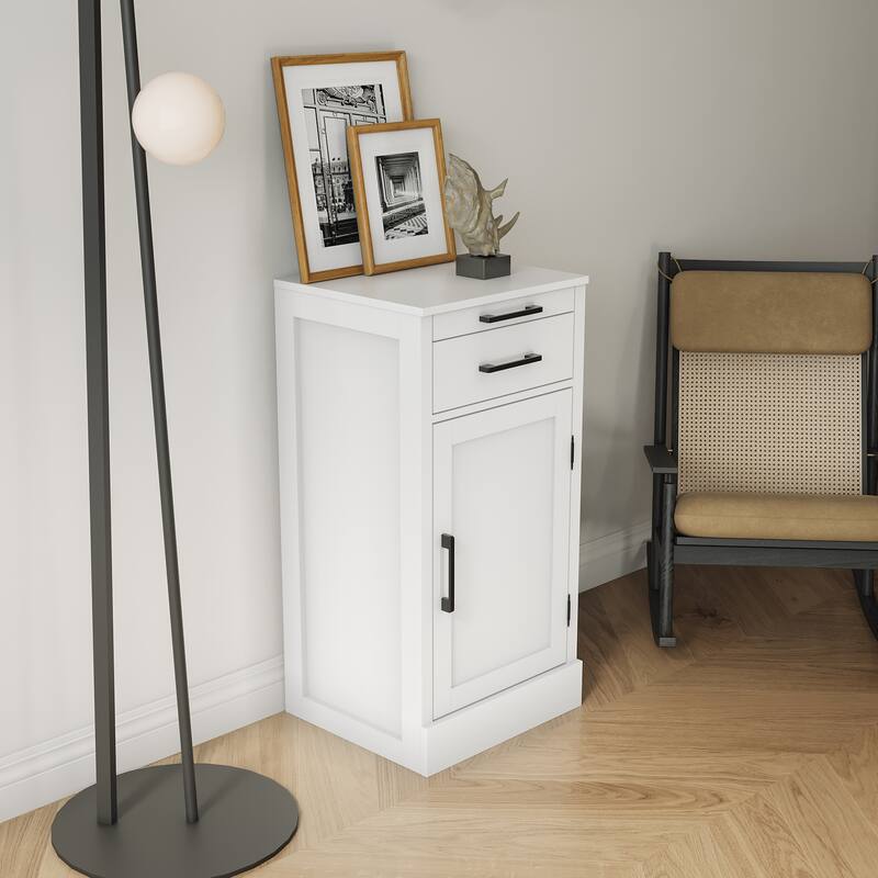Roomfitters White Storage Cabinet with Drawer and Door, Modern Accent Buffet or Side Cabinet