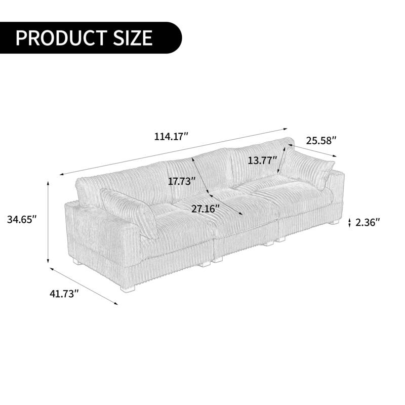 Plush Corduroy Upholstered Modular Sectional Sofa with Pillows