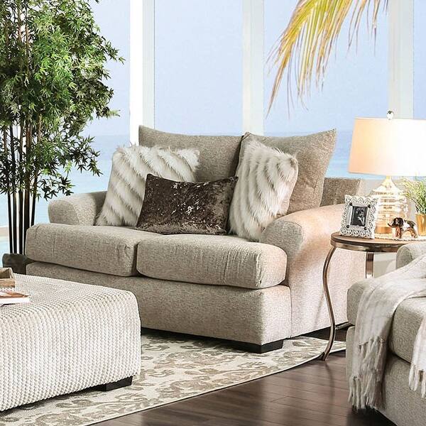 slide 2 of 4, Furniture of America Hann Farmhouse Beige Fabric Plush Loveseat
