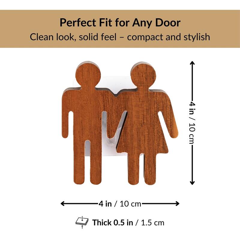 Wooden Restroom Door Sign - 4"L x 0.5"W x 4"H