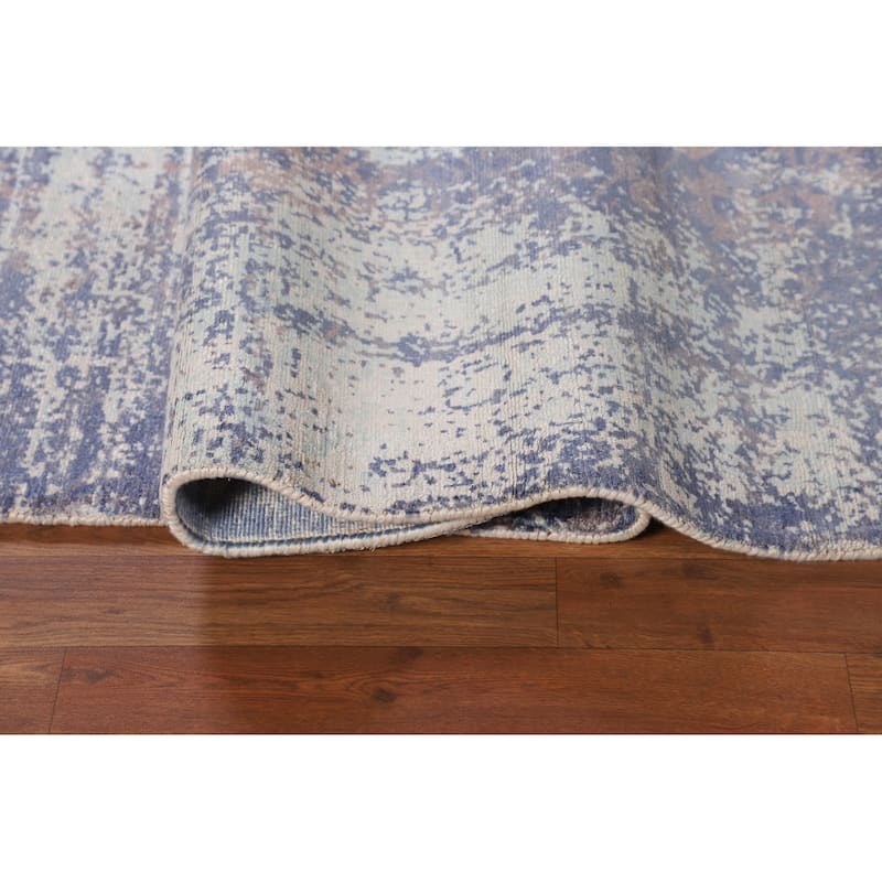 Contemporary Abstract Area Rug Handmade Blue Wool Carpet - 8'0" X 10'2"