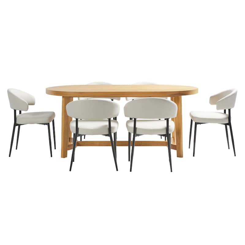 Walker Edison 7-Piece Modern Solid Oak Wood Dining Table with Upholstered Chairs