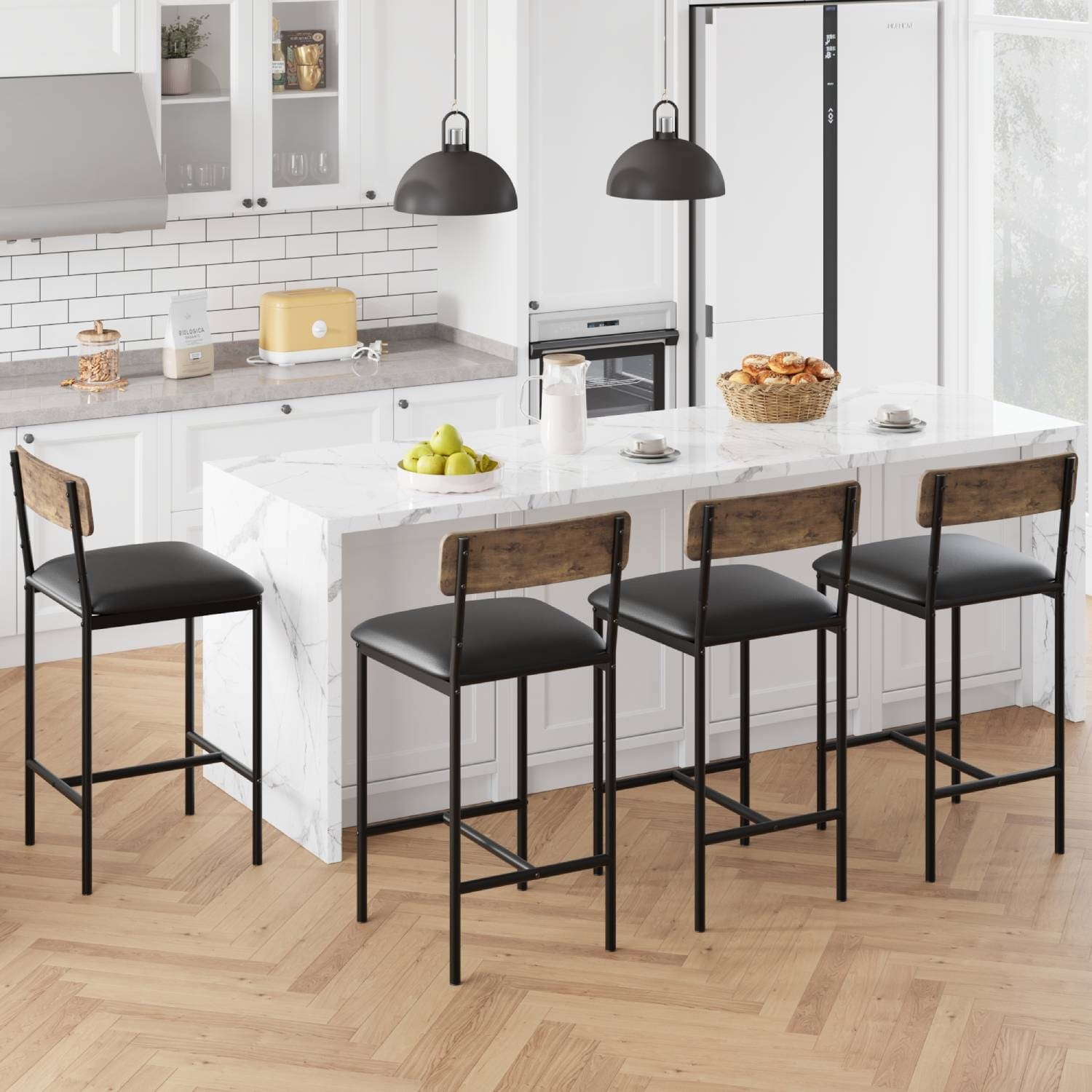 2pcs High Counter Stool metal legs Kitchen Restaurant white pu Bar Chair N A Bed Bath Beyond 39462747
