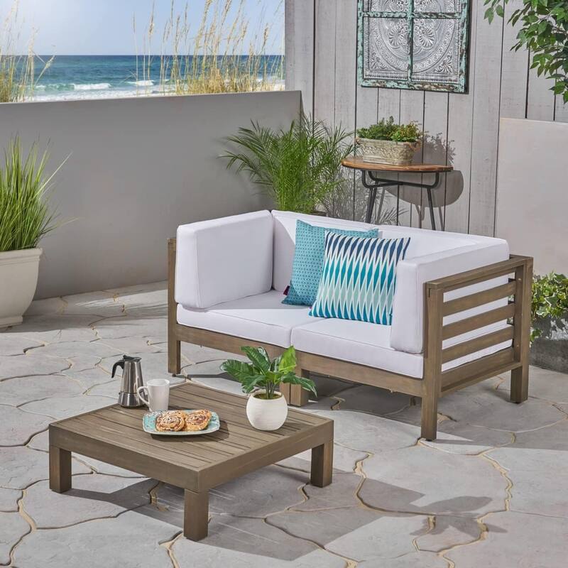 3-Piece Love Seat Set With Coffee Table, Configure the seating components - White