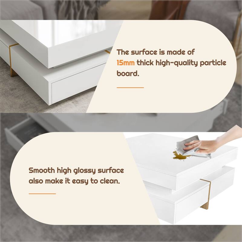Harper&Bright Designs Multi-Storage Square Gloss Coffee Table