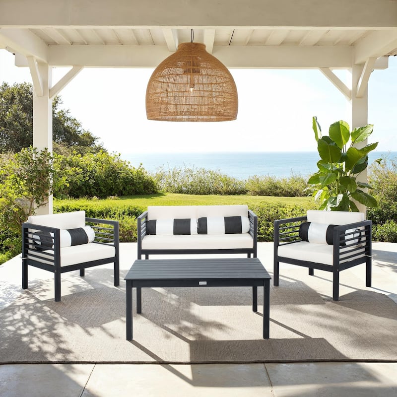 SAFAVIEH Outdoor Yoselin 4-Piece Set with Accent Pillow - 51W x 26D x 26H