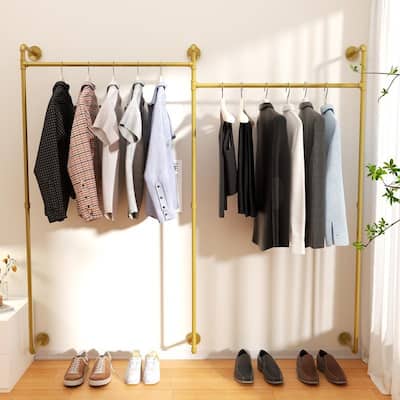 Industrial Pipe Clothes Rack Wall Mounted Iron Garment Bar for Closet Storage - 80.7x74.8 inch