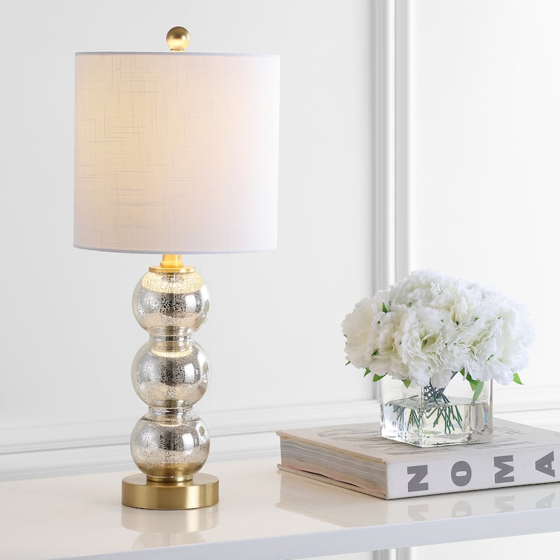 Wilson 21" Glass/Metal LED Table Lamp, White/Brass Gold by JONATHAN Y - Brass/Mercury Glass