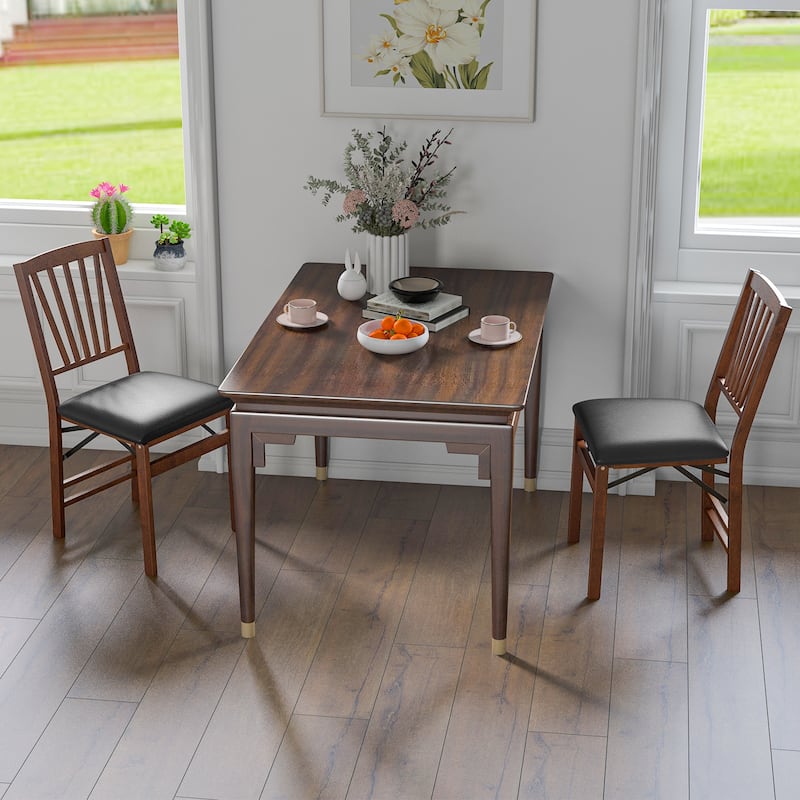 Set of 2 Folding Dining Chairs with PU Leather Seat and Solid Wood Frame for Small Spaces - 19.5" x 16" x 34"