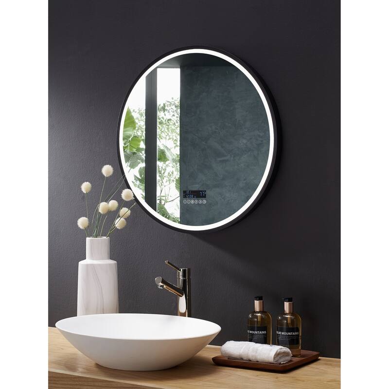 Ancerre Designs Cirque Round LED Bathroom Vanity Mirror with Defogger and Dimmer