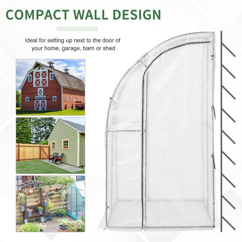 Outsunny Walk-In Space-Saving Mini Greenhouse for Outdoors with Strong Reinforced PE Cover, Pop-Up Greenhouse Tent White