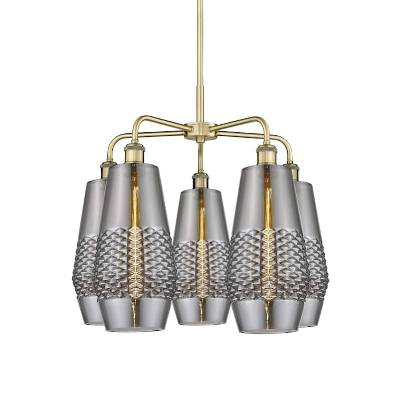 Innovations Lighting 516-5CR-22-25 Windham Chandelier Windham 5 Light - Antique Brass / Smoked