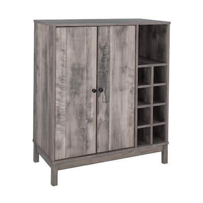 Wooden Wine Cabinet with Wine Rack in Weathered Acacia Finish