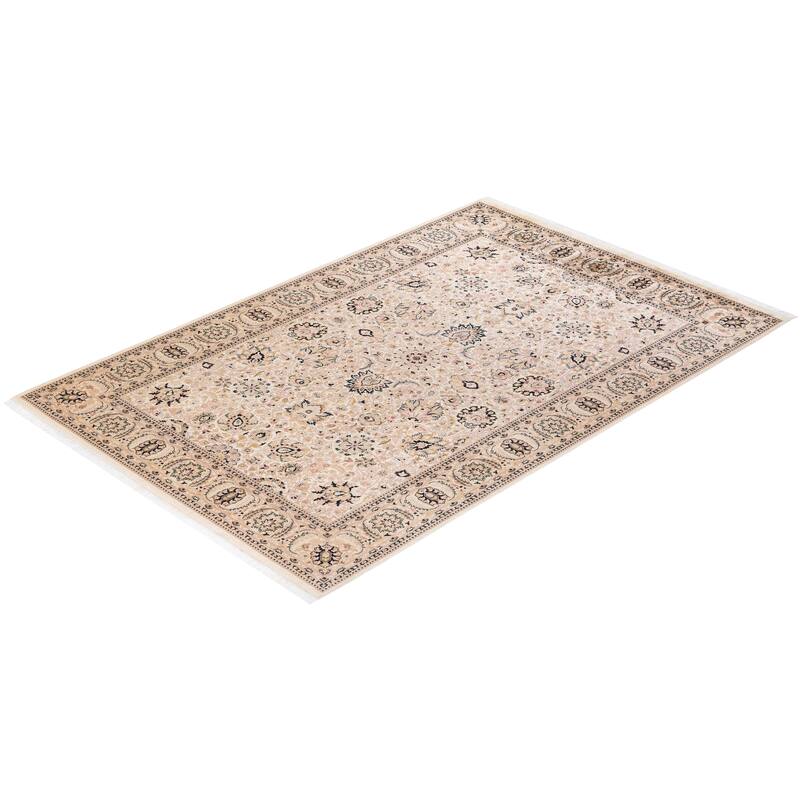 Overton One-of-a-Kind Hand-Knotted Traditional Oriental Mogul Ivory Area Rug - 6' 2" x 9' 4"