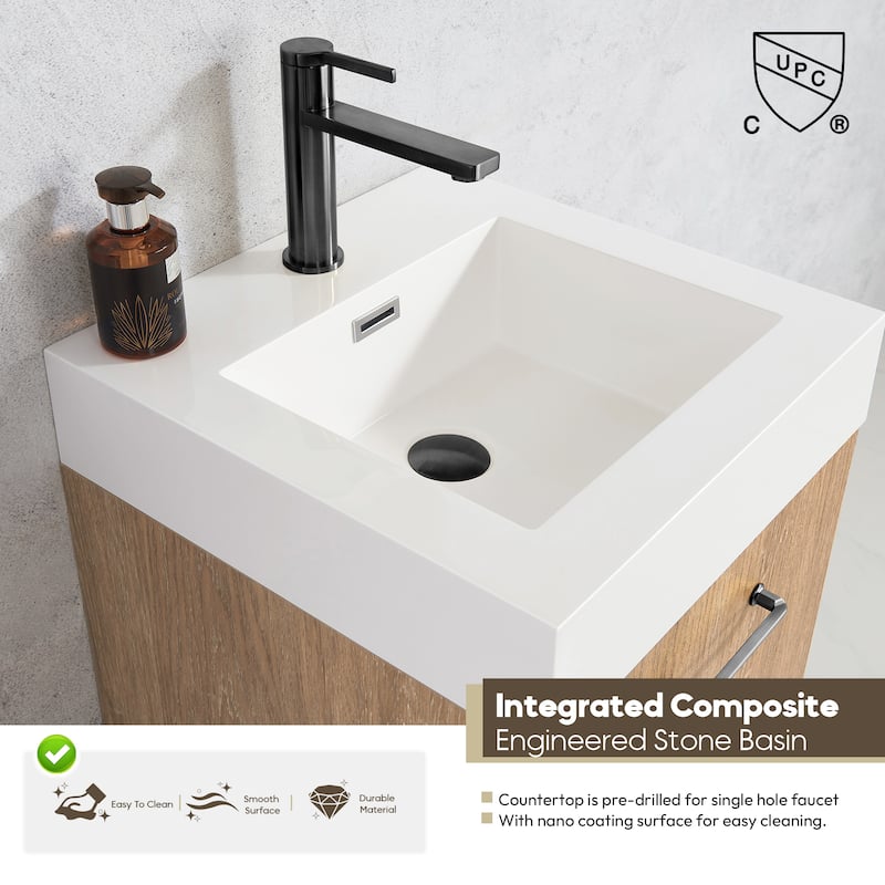 Alistair 18" Single Vanity with White Grain Stone Top without Mirror - 17.7" x 17.7"