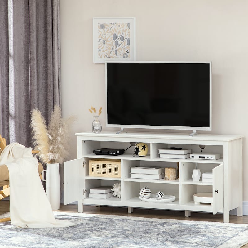 HOMCOM 65 Inch TV Stand with Storage, Media Cabinet TV Entertainment Center with Wooden Shelves and Doors for Living Room
