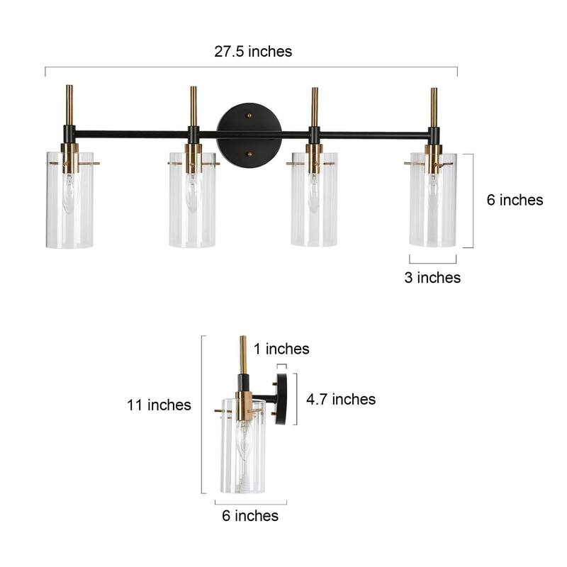 4-Light Black Gold Linear Modern Wall Sconce
