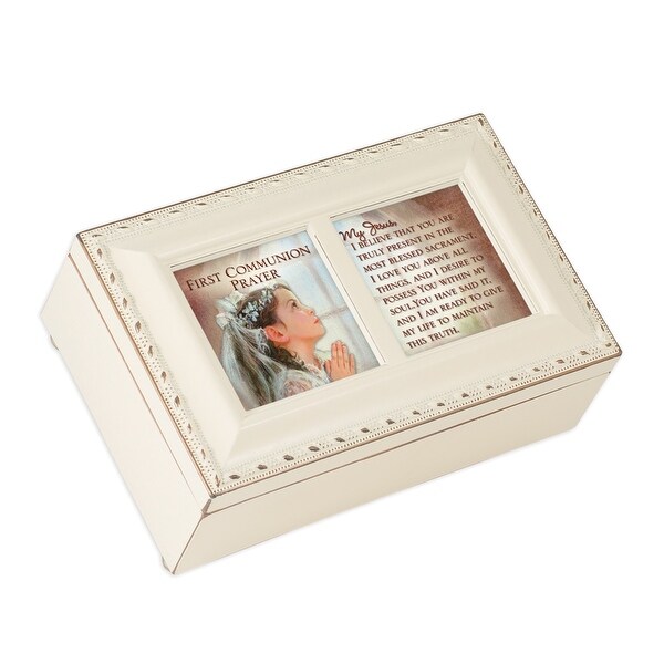 6" White and Brown Traditional First Communion Girl Prayer Musical Box - N/A