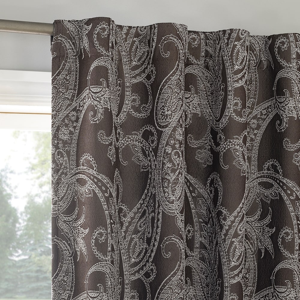 Sun Zero Pedra Paisley Embroidery Total Blackout Back Tab 1-Piece Curtain Panel, Single Panel