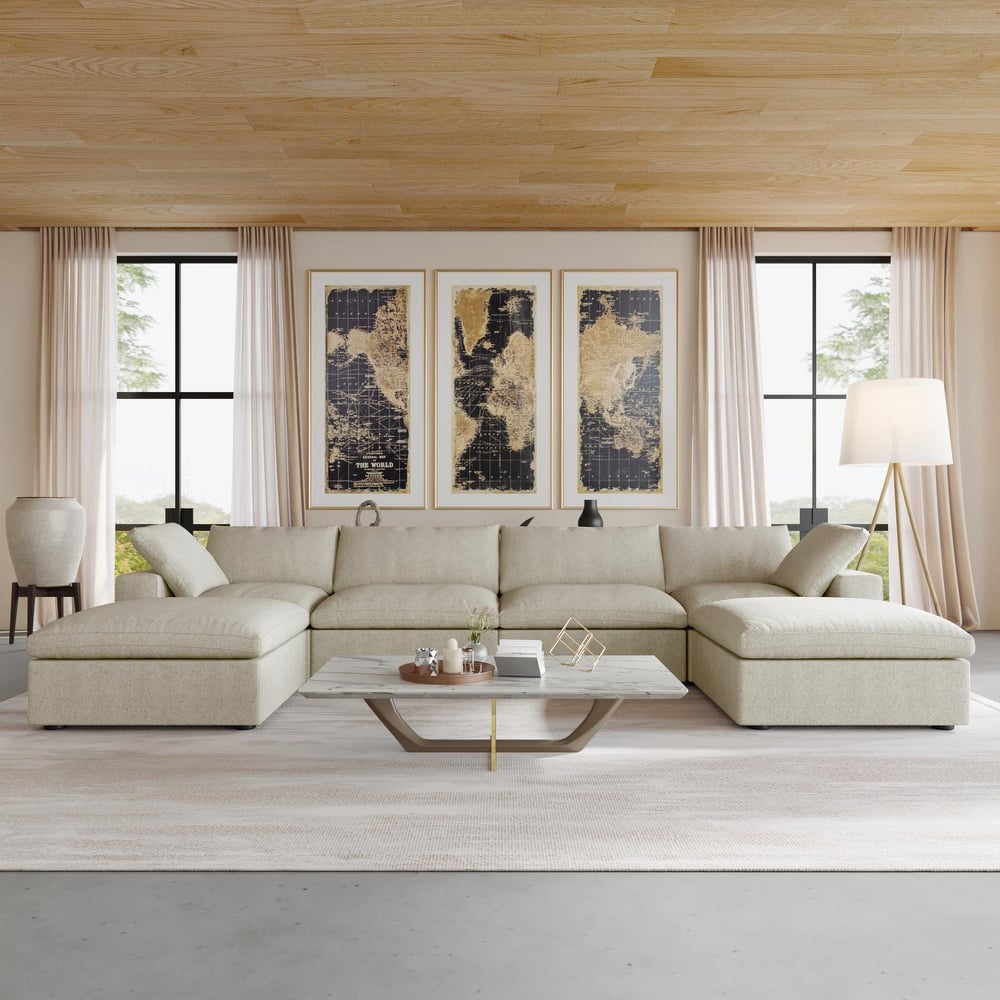 156" Convertible Modular Sectional Sofa Couch, Modern U Shape Minimalism Sofas Couches with Pillows