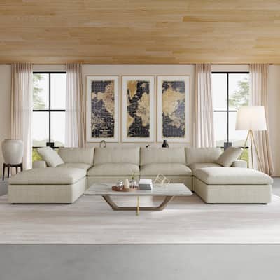 U Shape Couches for Living Room, 6-Seats Modular Convertible Sectional Sofa Couch