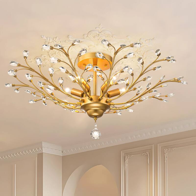Starsky 5-Light Vintage Crystal Branch Semi-Flush Mount
