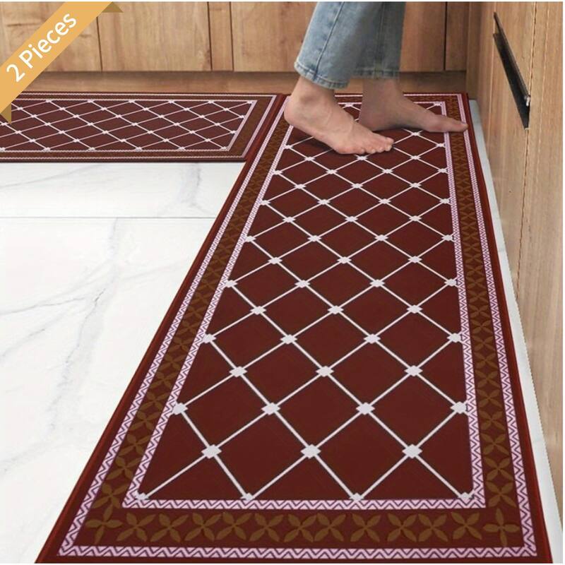 2 PCS Kitchen Mat, Cushioned Kitchen Rugs,19.7 X 31.5 In and 19.7 X 47.2In - 2 PCS - Red