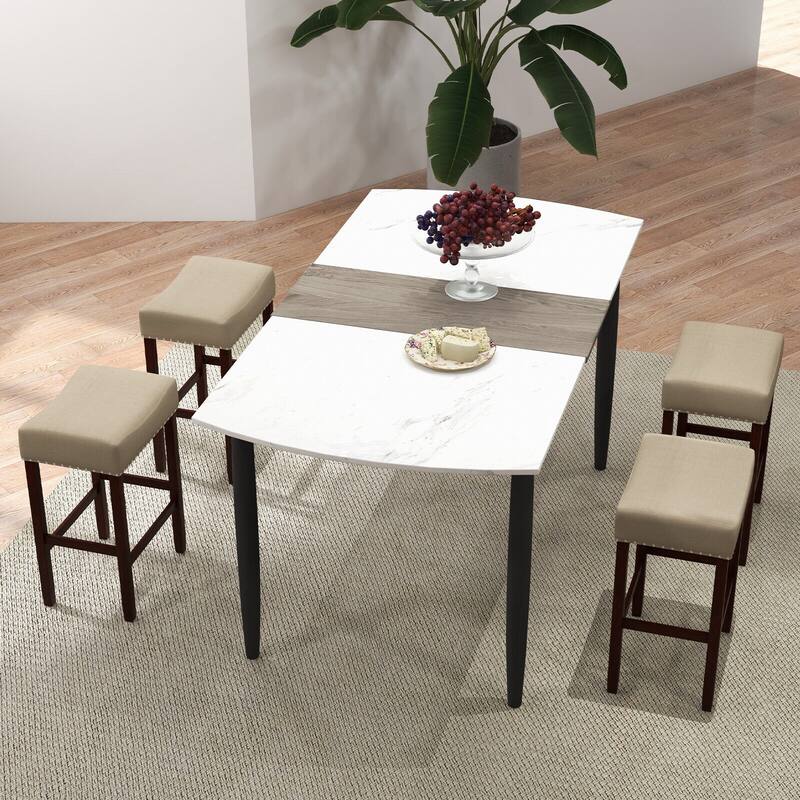 Set of 2 Backless Saddle Bar Stools with Linen Cushions and Rubber Wood Legs for Counter - 17" x 13" x 24" (L x W x H)
