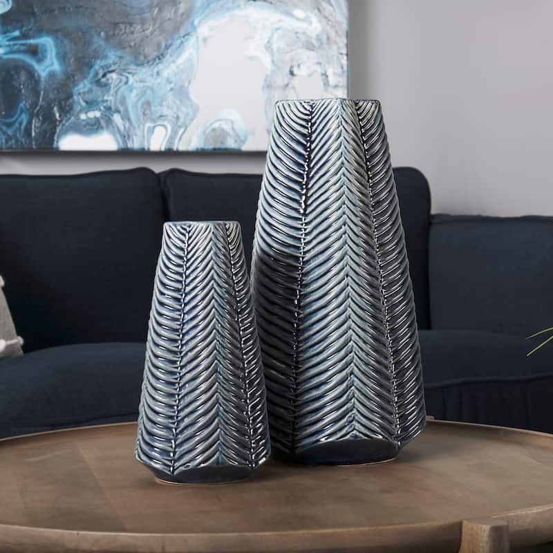 Bashir Dark Blue And White Ceramic Vase (16")