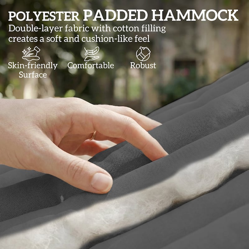 Outsunny Outdoor Hammock, 2-Person Hammock with Head Pillow and Pad, Wood Spreader Bars, 440 lbs Capacity