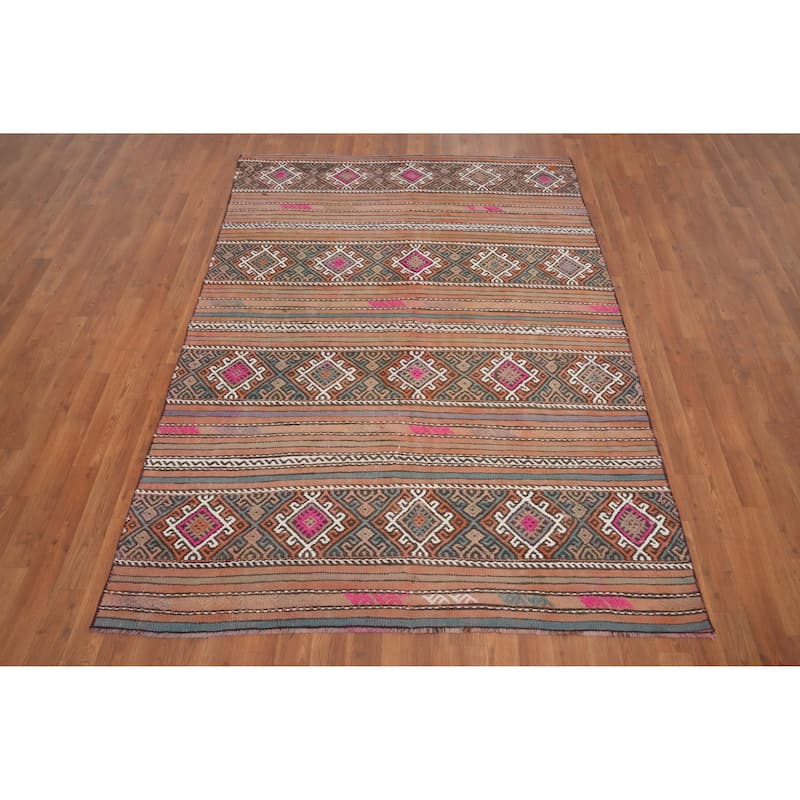 Hand Woven Oriental 100% Wool Carpet Southwestern Tribal Multi-Colored Kilim Area Rug - 6' 10'' X 5' 0''