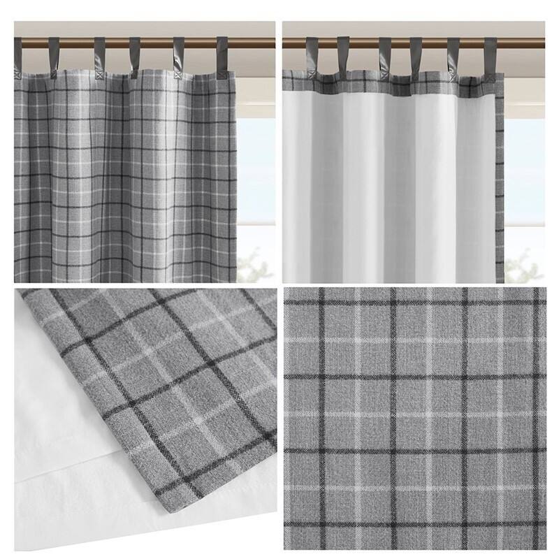 Plaid Rod Pocket and Back Tab Curtain Panel with Fleece Lining