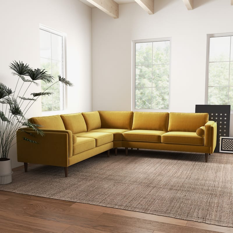 Flavia Mid Century Modern Pillow Back Symmetrical Corner Sofa - Gold Velvet