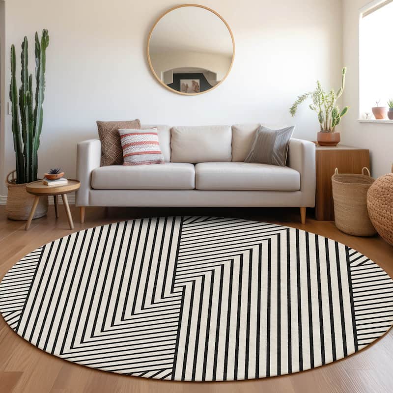 Premium Washable Super Soft Modern Geo Mayfield Rug - White - 8' x 8'