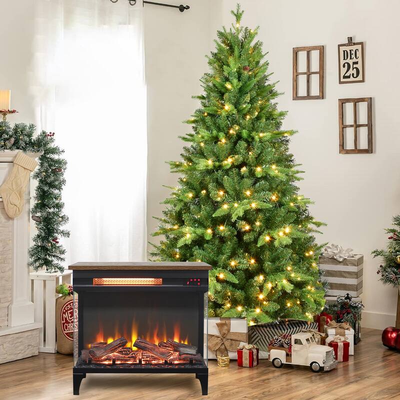 24 Inch 3-Sided Glass Freestanding Electric Fireplace with Feet