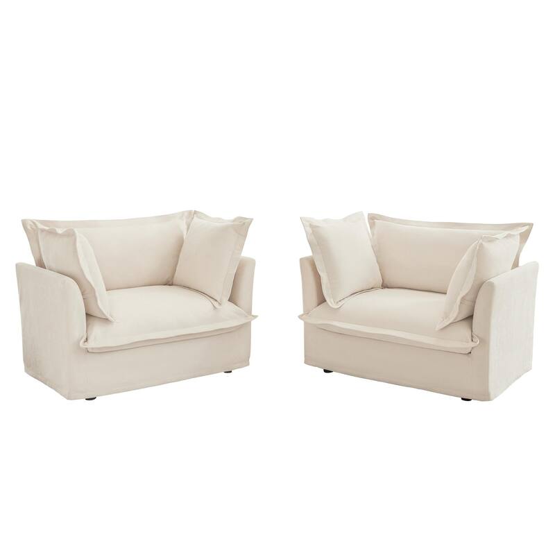 2-Piece Accent Chair with Deep Seat, Lounge Chair with High Back Pillows, Leisure Armchair with Removable Chenille Covers