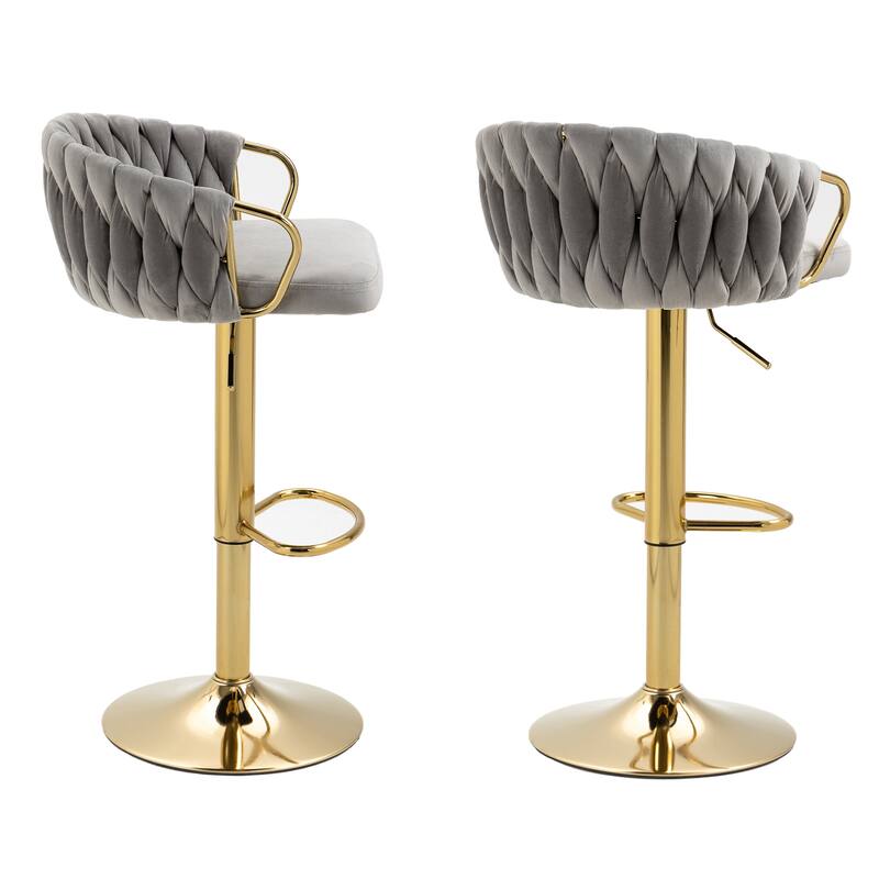 Set of 4 Adjustable Tufted Bar Stools with Backs